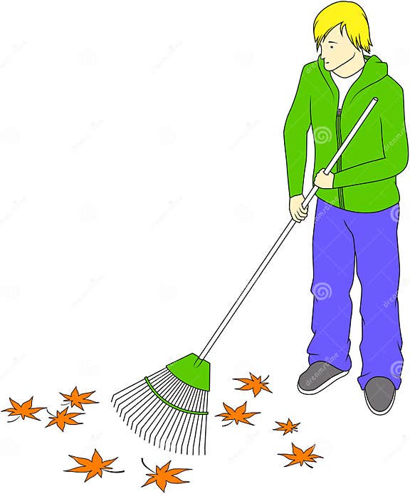 Guy raking leaves stock vector. Illustration of workout 17481969