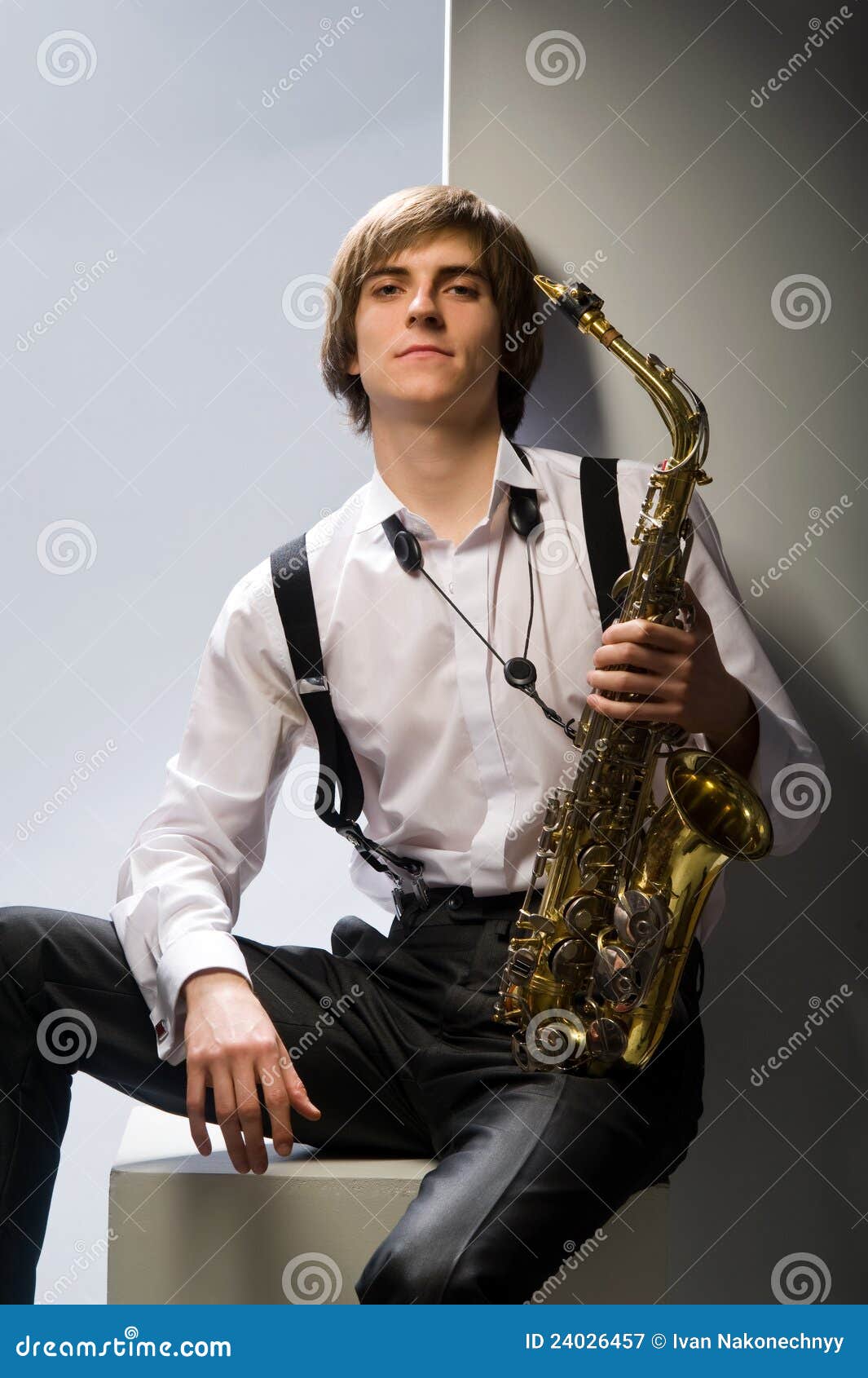Guy and sax stock image. Image of shirt, professional 24026457