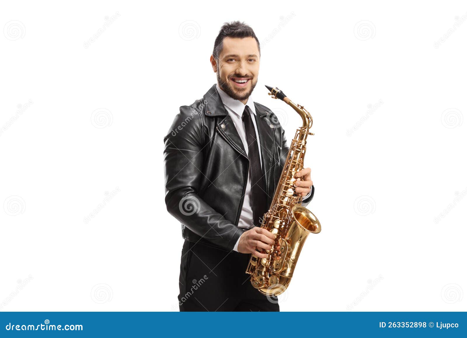 Guy with a Saxophone Smiling at the Camera Stock Photo Image of smile
