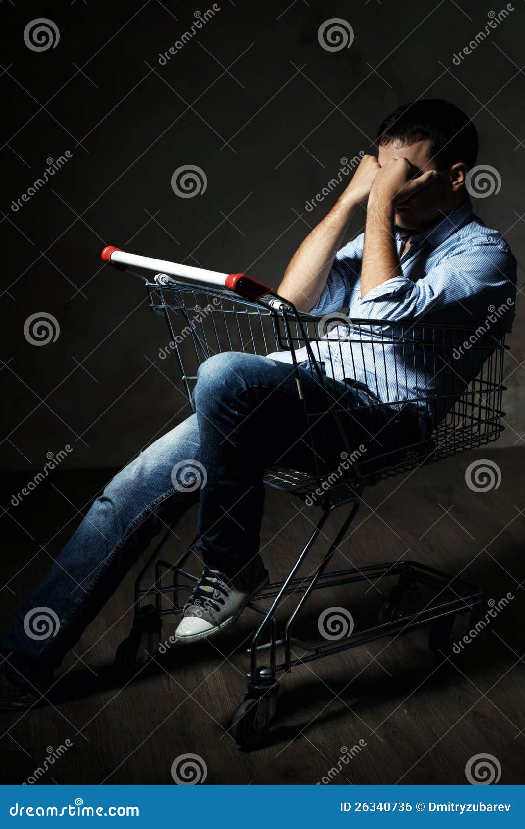 Guy in shopping cart stock photo. Image of person, store 26340736