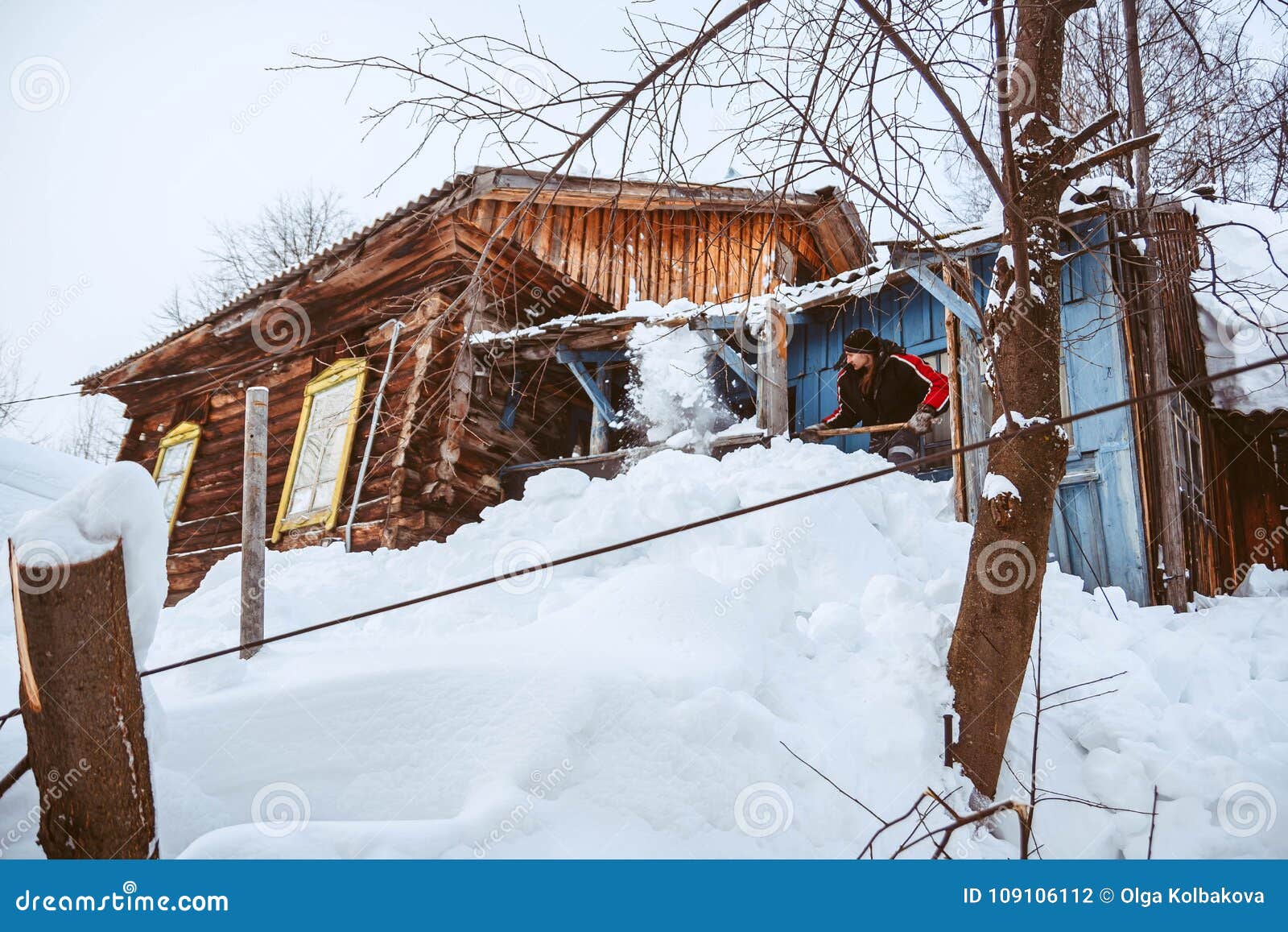 The Guy With The Shovel Throws The Snow Stock Photo Image Of