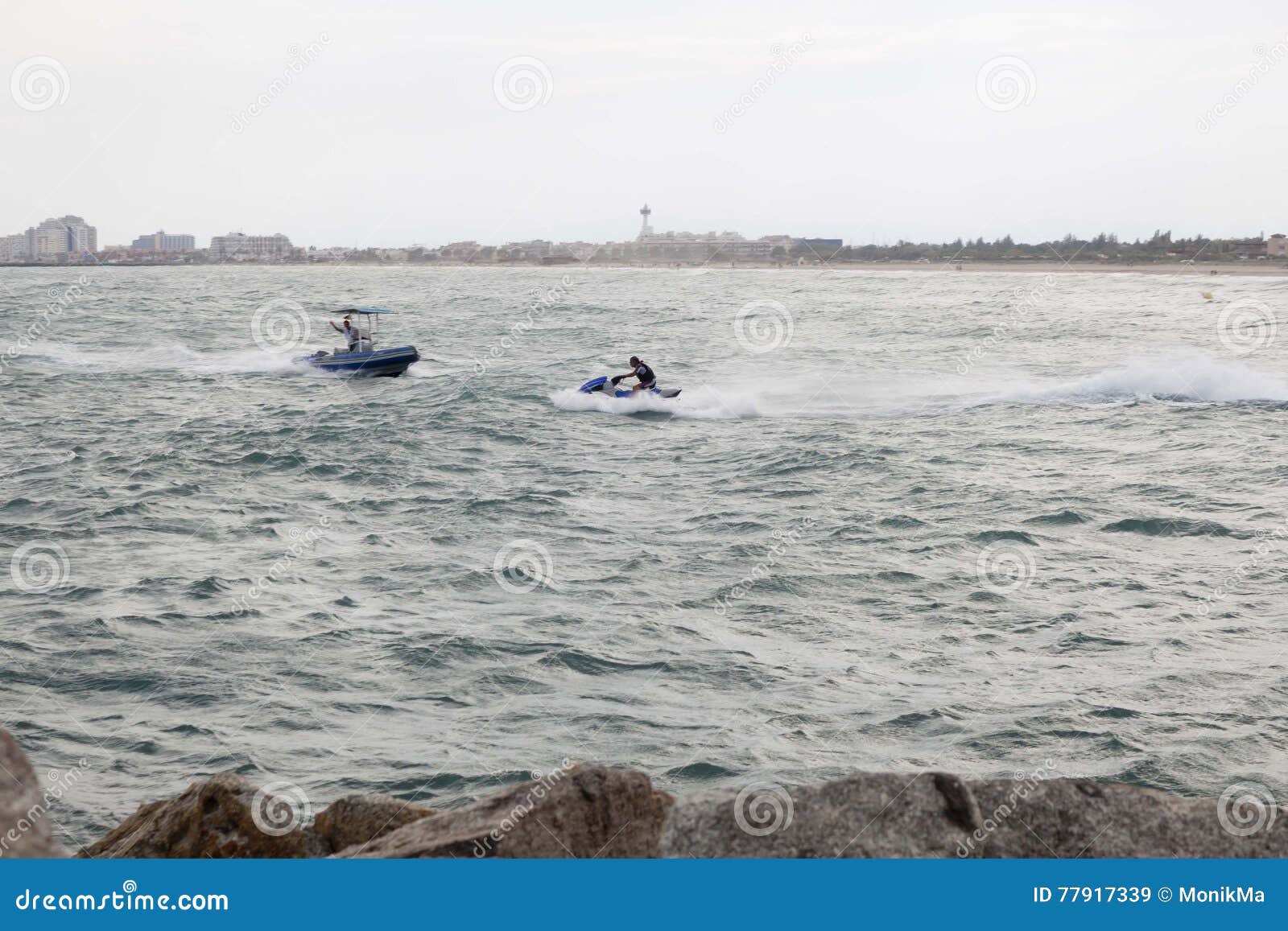 Guy Speeding in His Jet Ski in Front of Another One Stock Image Image
