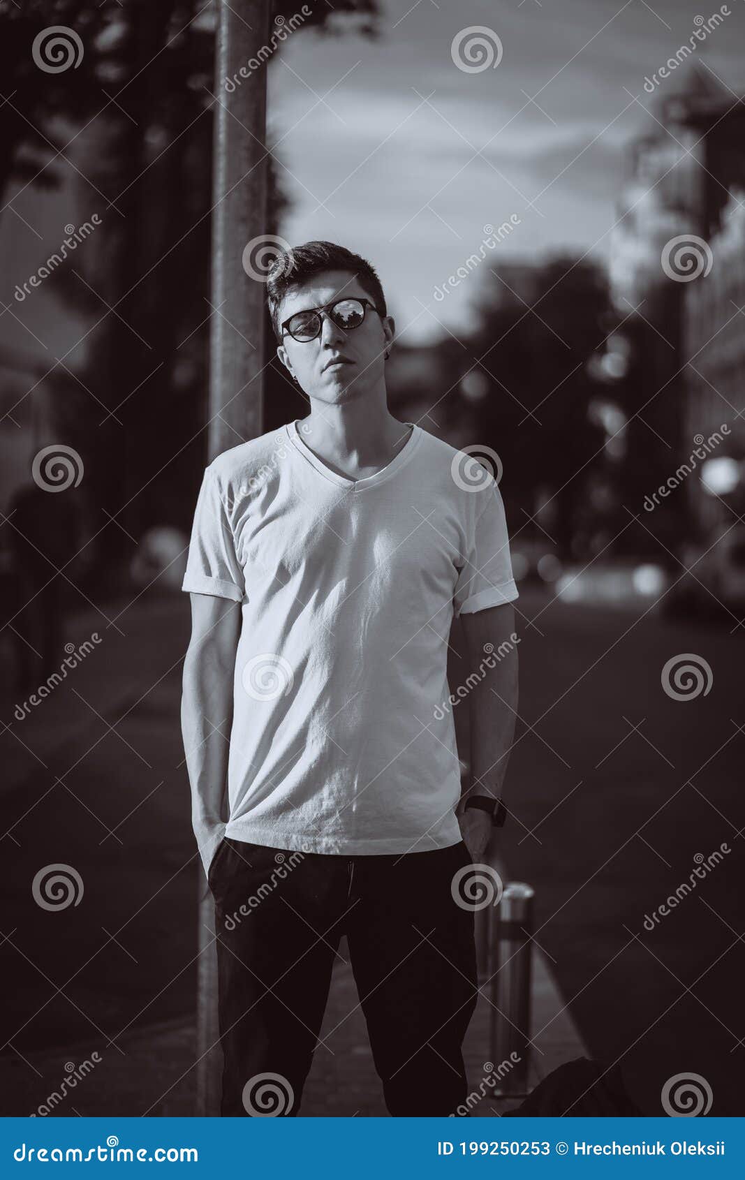 Guy Stand on the City Street, Look Camera and Around Stock Image ...