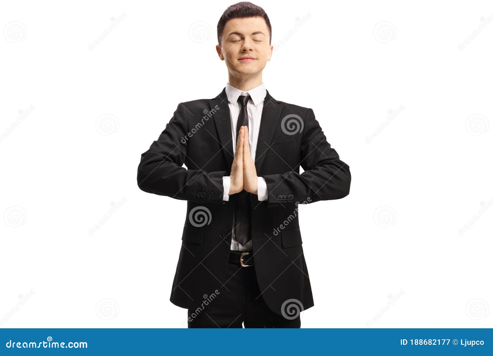 Guy in a Suit and Tie Meditating with Closed Eyes Stock Image - Image ...