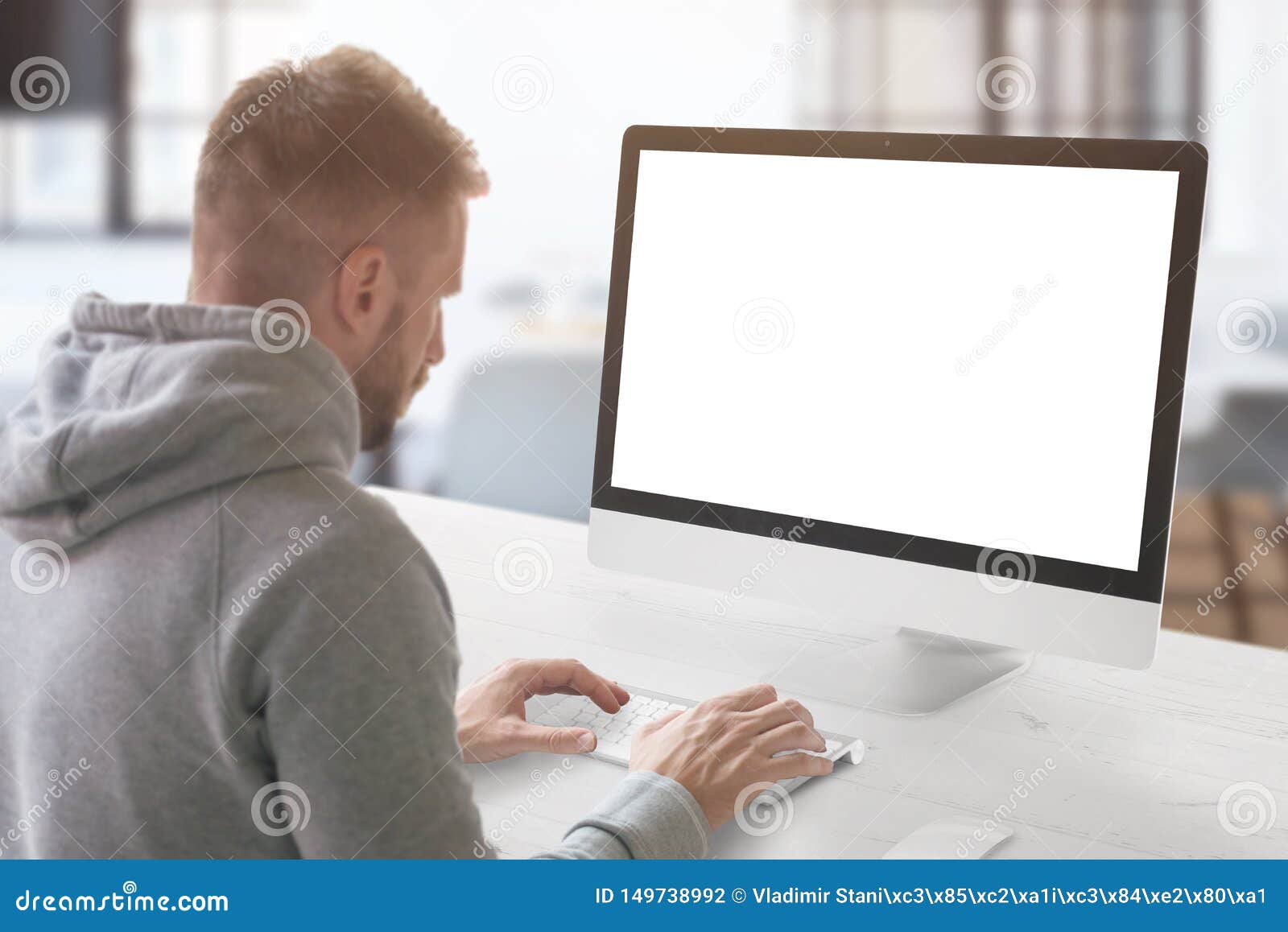 guy work on computer.  screen for mockup, web  presentation