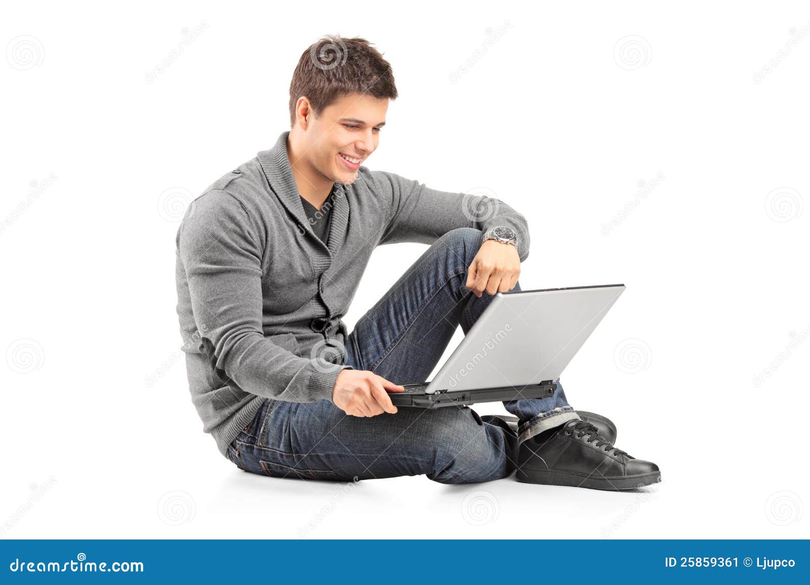 Guy Working on a Laptop and Sitting on the Floor Stock Image Image of