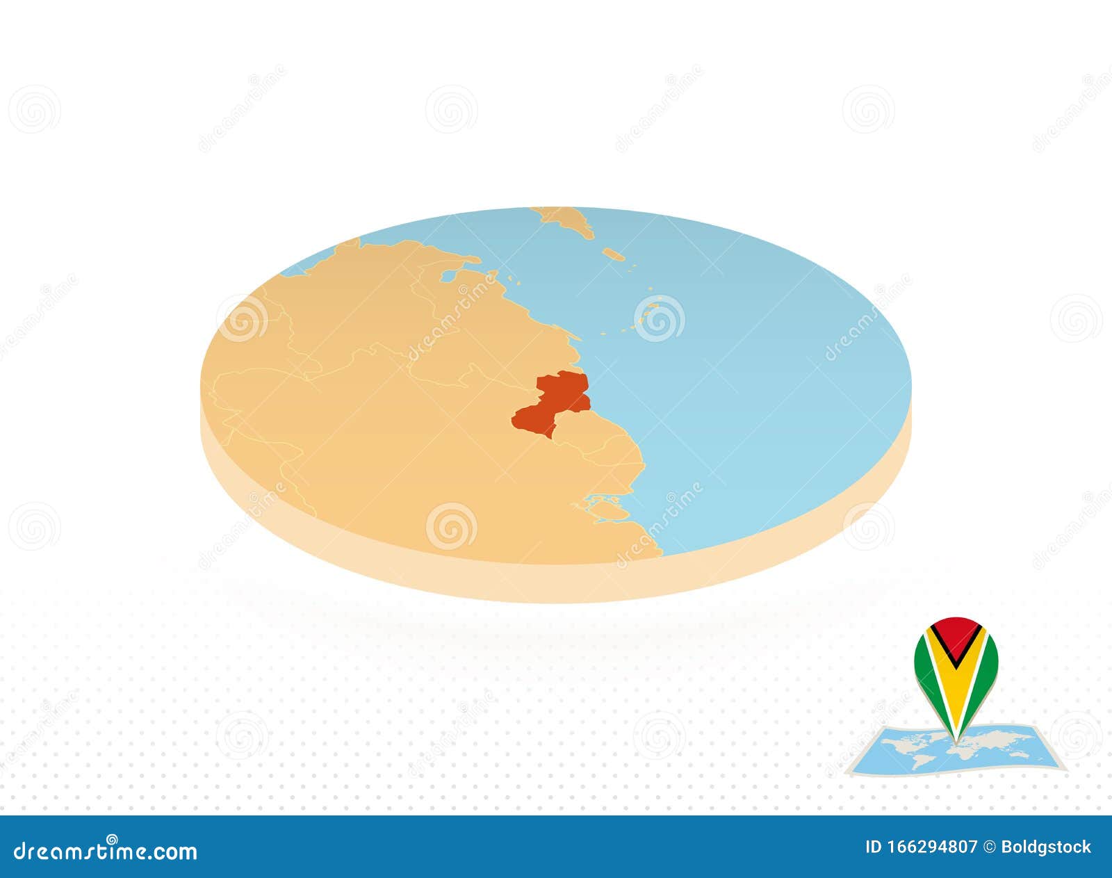 Guyana Map Designed in Isometric Style, Orange Circle Map 向量例证 插画 包括有