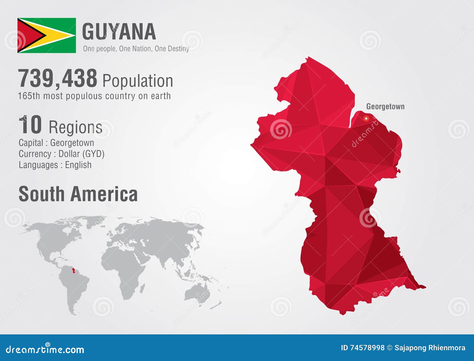 Guyana World Map Polygon with a Diamond Pattern. Stock Illustration