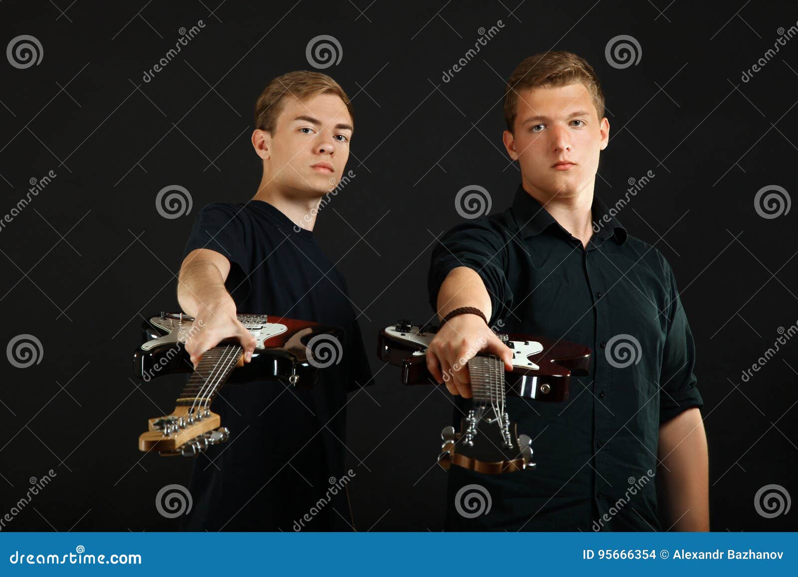 Guys with electric guitars stock photo. Image of modern 95666354