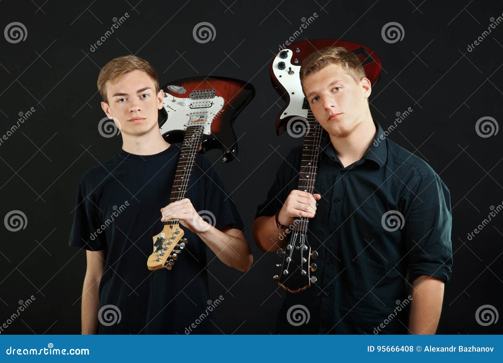 Guys with electric guitars stock photo. Image of musician 95666408