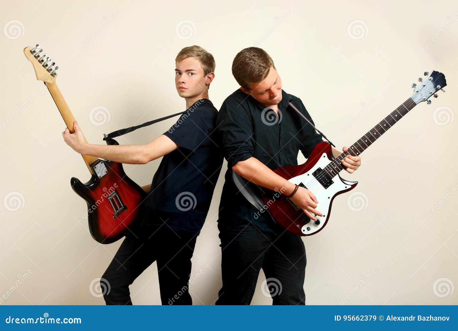 Guys Playing Electric Guitars Stock Image Image of band, hobby 95662379