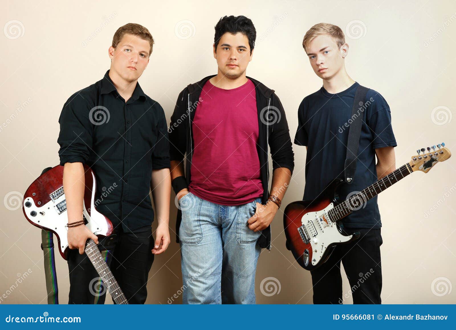 Guys Posing with Electric Guitars Stock Image Image of teenager