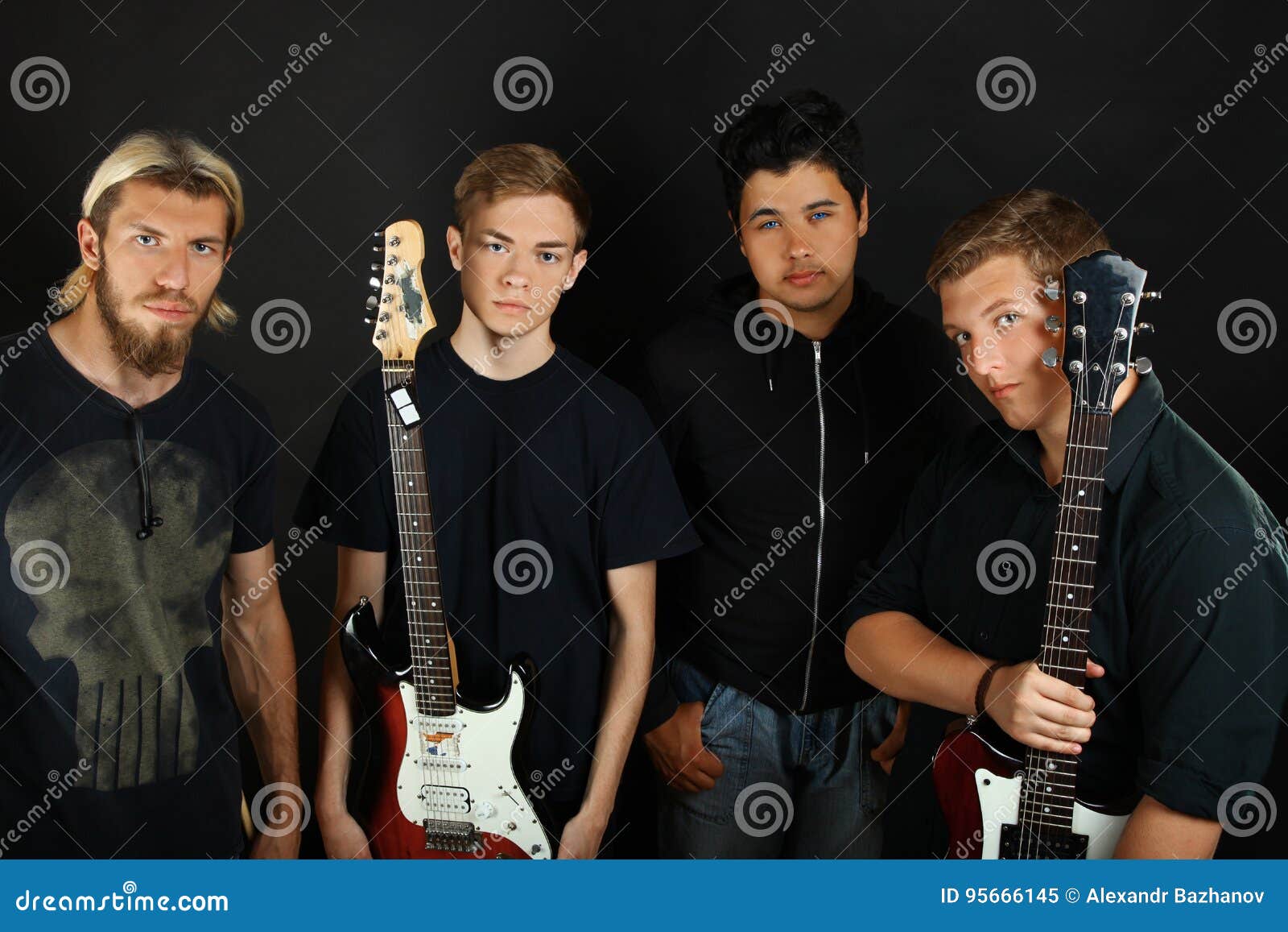 Guys Posing with Electric Guitars Stock Image Image of guitar