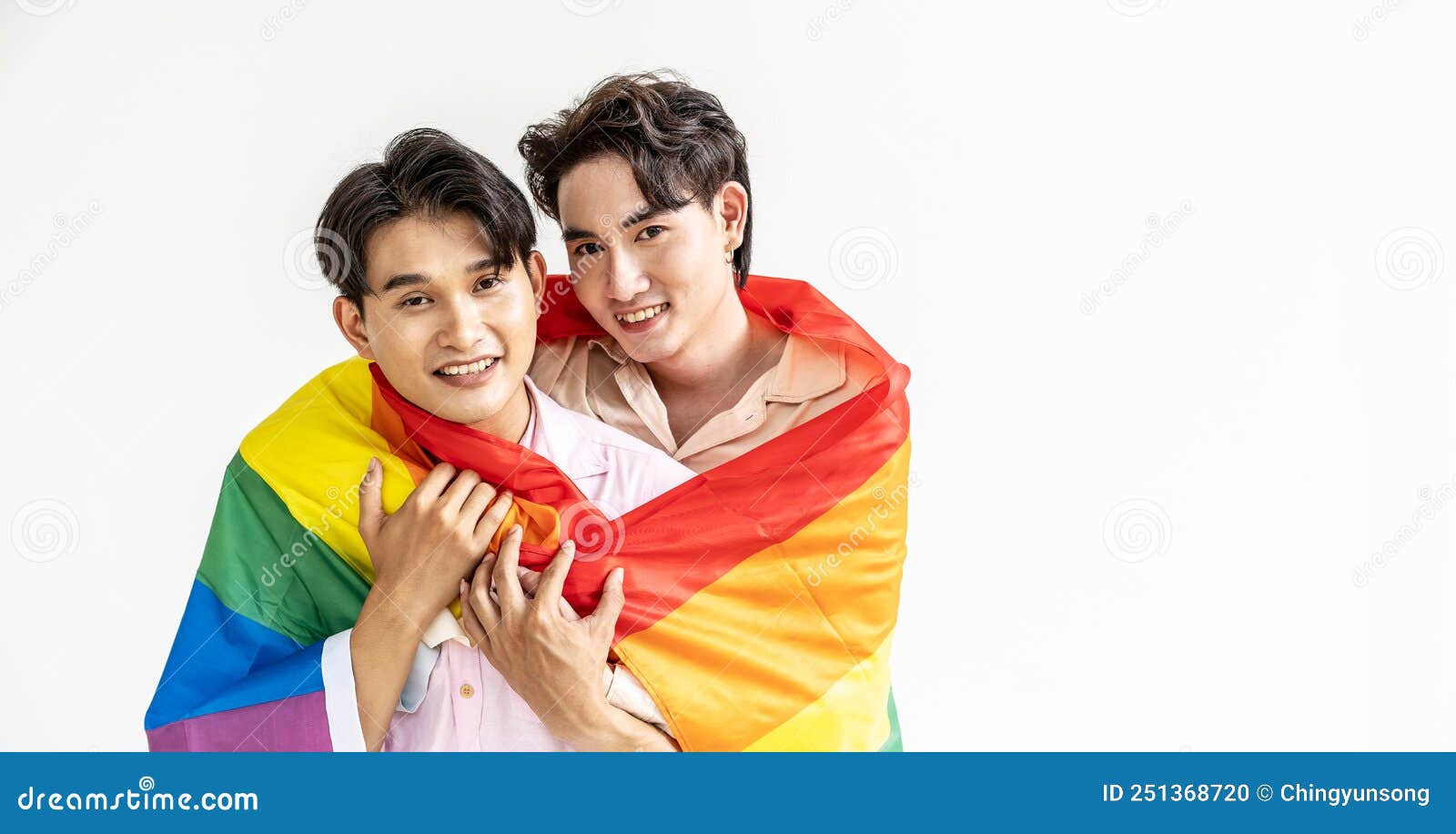 Guys Spend Time Together At Home Portrait Of Happy Asian Gay Couple Embracing And Showing Their