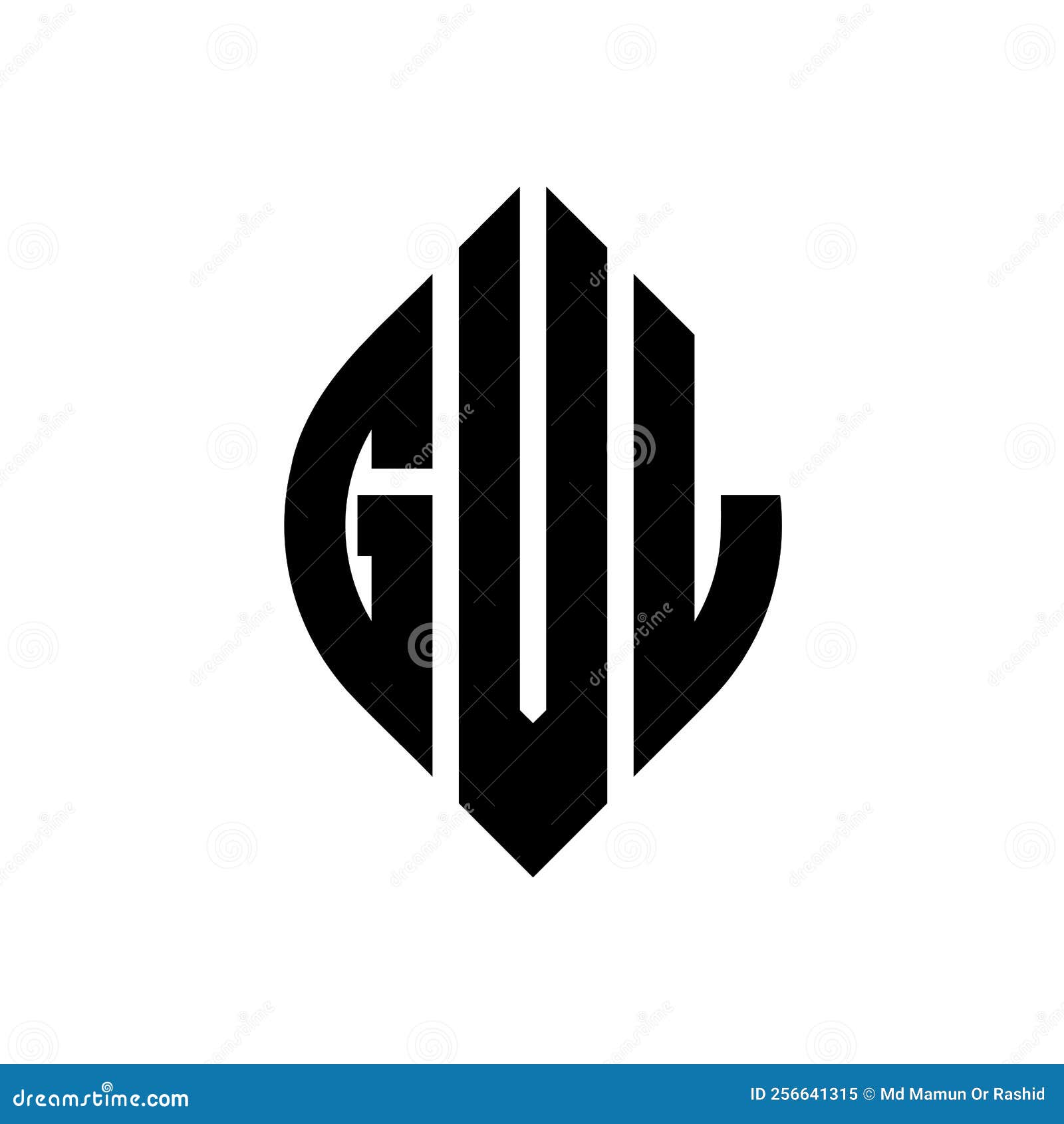 gvl circle letter logo  with circle and ellipse . gvl ellipse letters with typographic style. the three initials form a