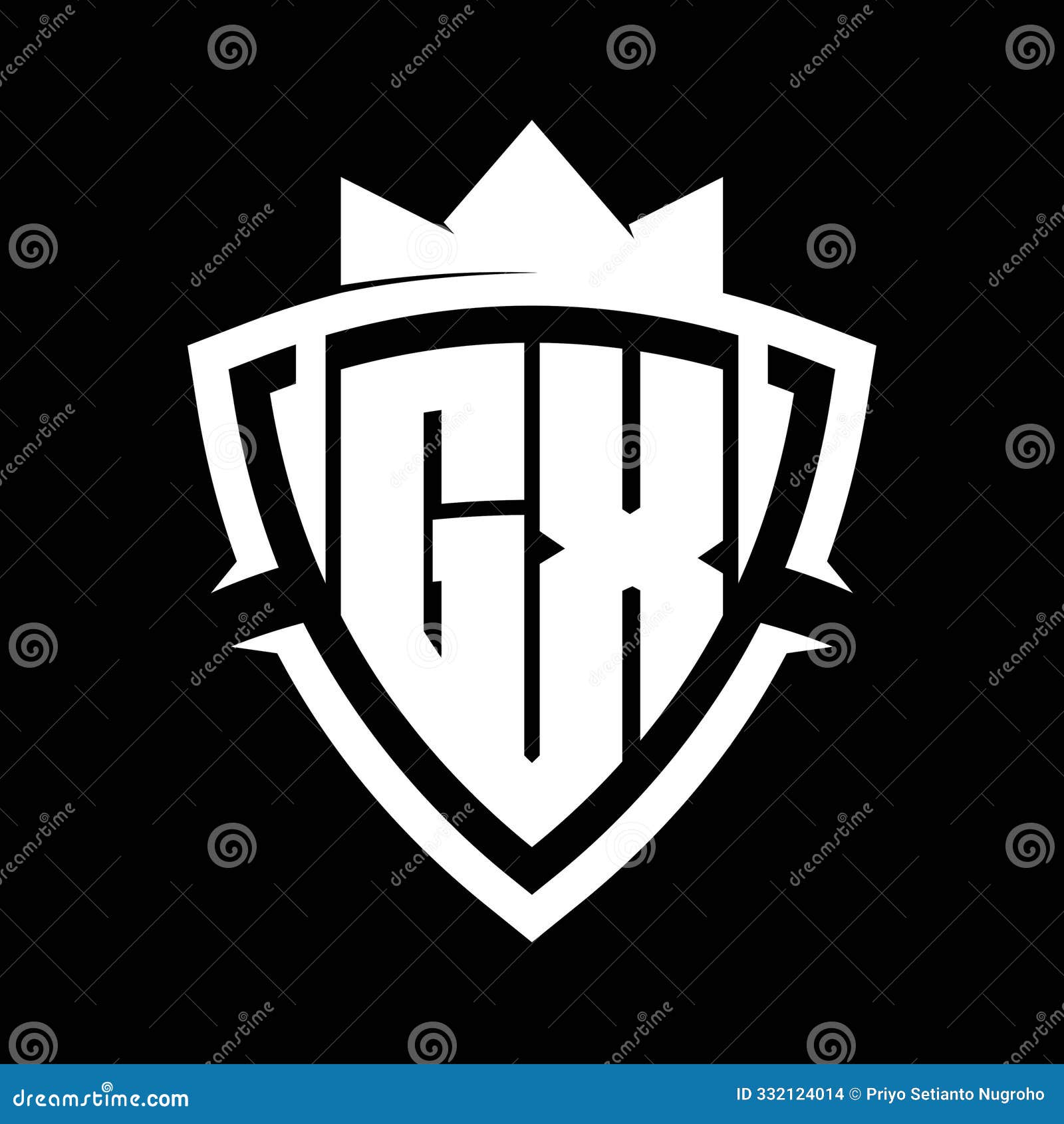 gx letter monogram with triangle curve shield  with crown white and black background color 