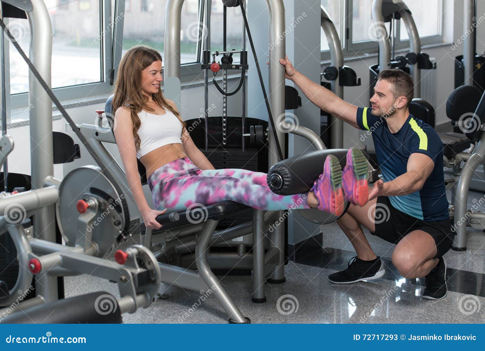 Gym Coach Helping Woman on Legs Stock Image - Image of action, power ...