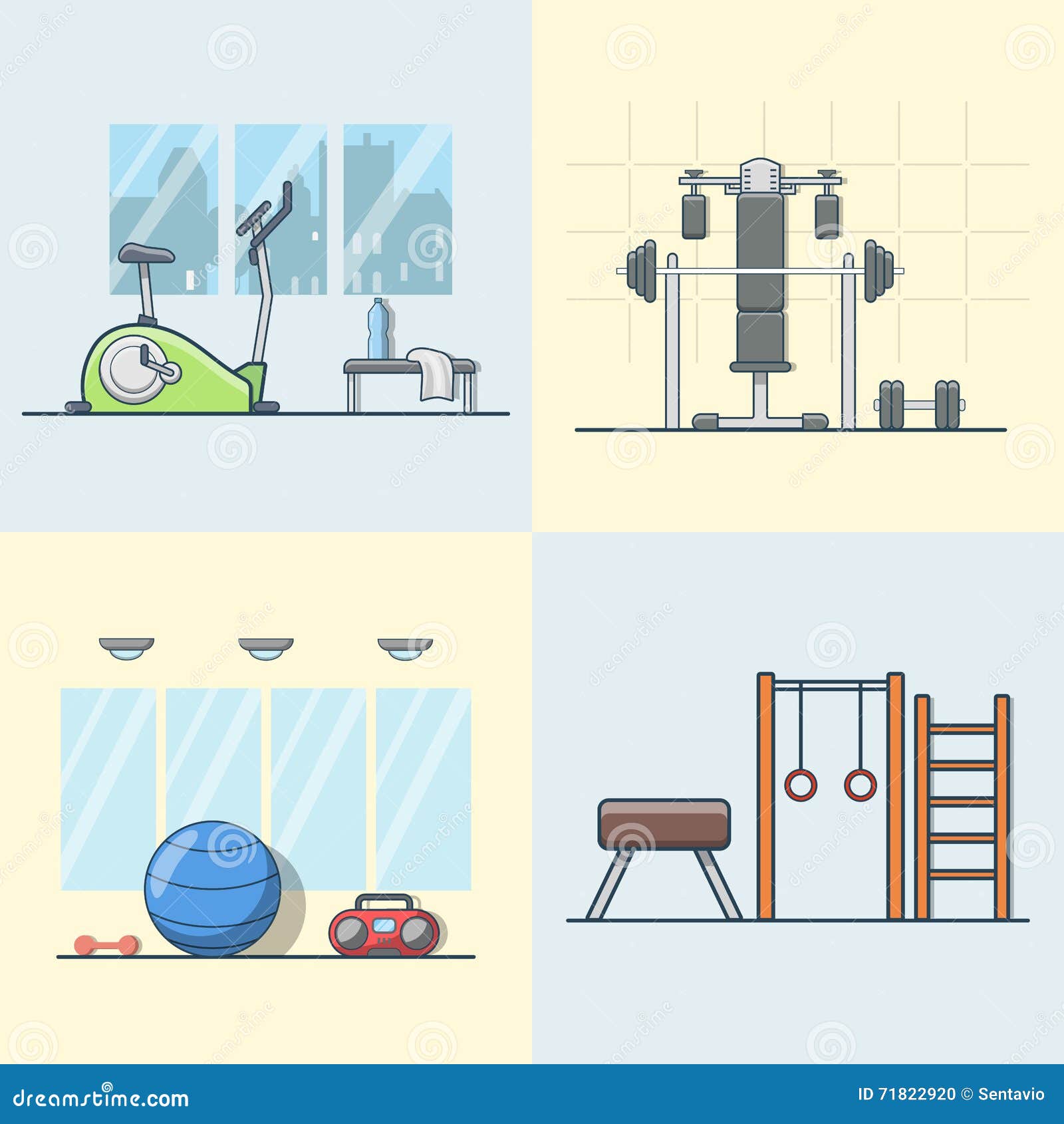gym exercise equipment room interior indoor set. l