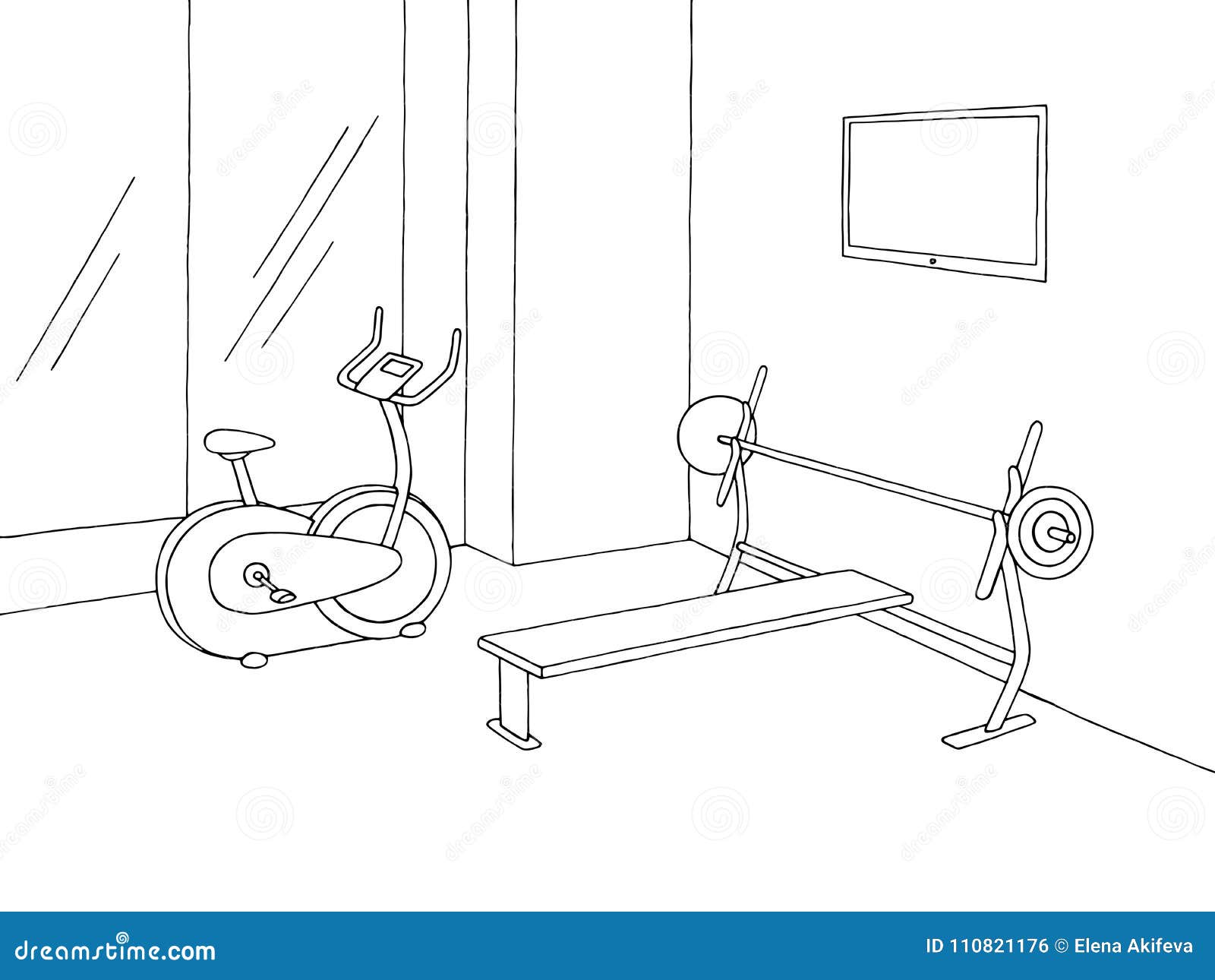 Gym Interior Graphic Black White Sketch Illustration Vector Stock