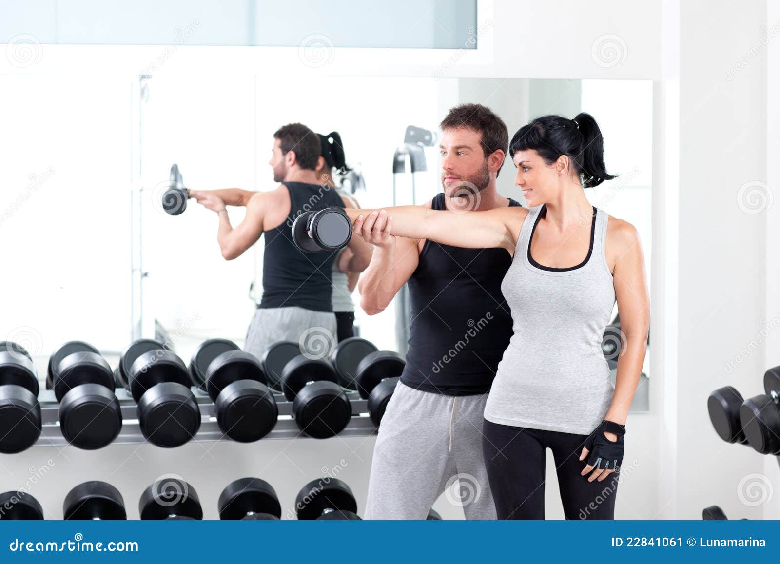 Gym Woman Personal Trainer with Weight Training Stock Image Image of