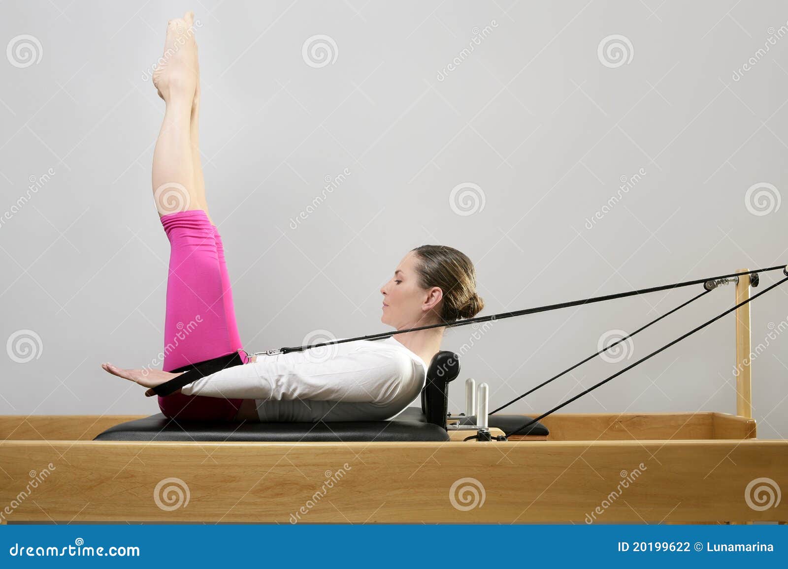 Gym Woman Pilates Stretching Sport in Reformer Bed Stock Photo - Image ...