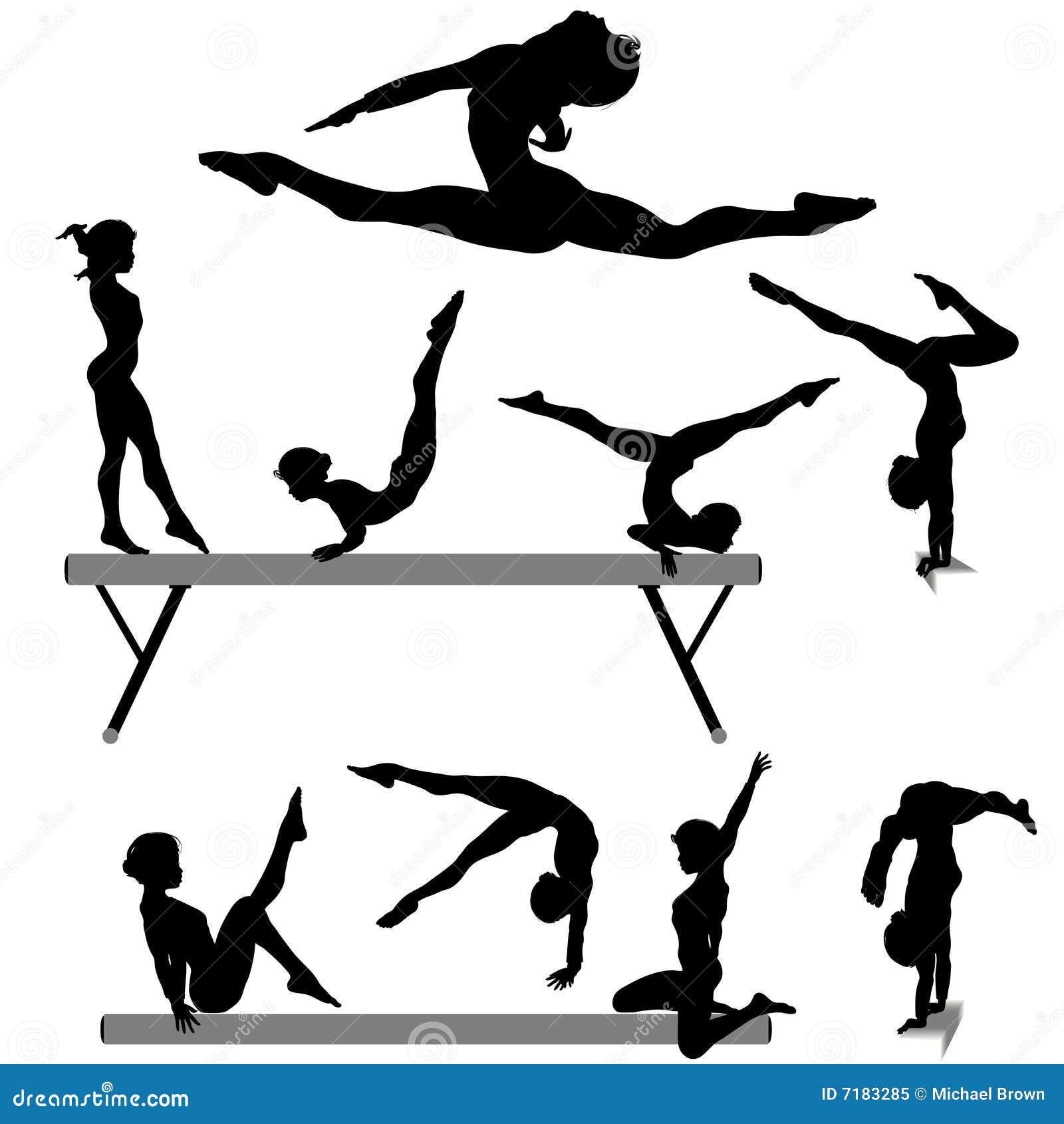 Gymnast Balance Beam Gymnastics Silhouette Stock Vector ...