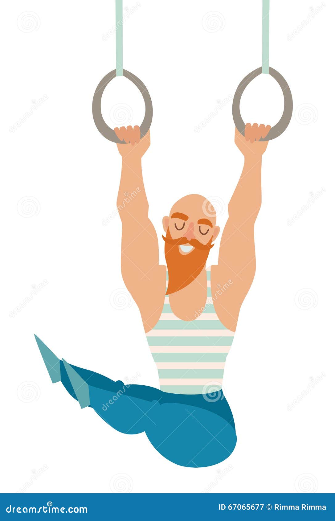 Gymnastics Rings. Bearded Mustache Bald Man With Muscles Hanging On The ...