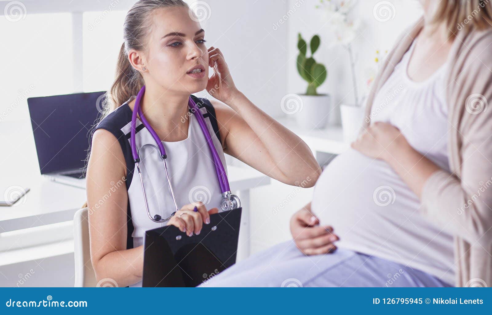 Gynecology Consultation Pregnant Woman With Her Doctor In Clinic Stock Image Image Of Health 