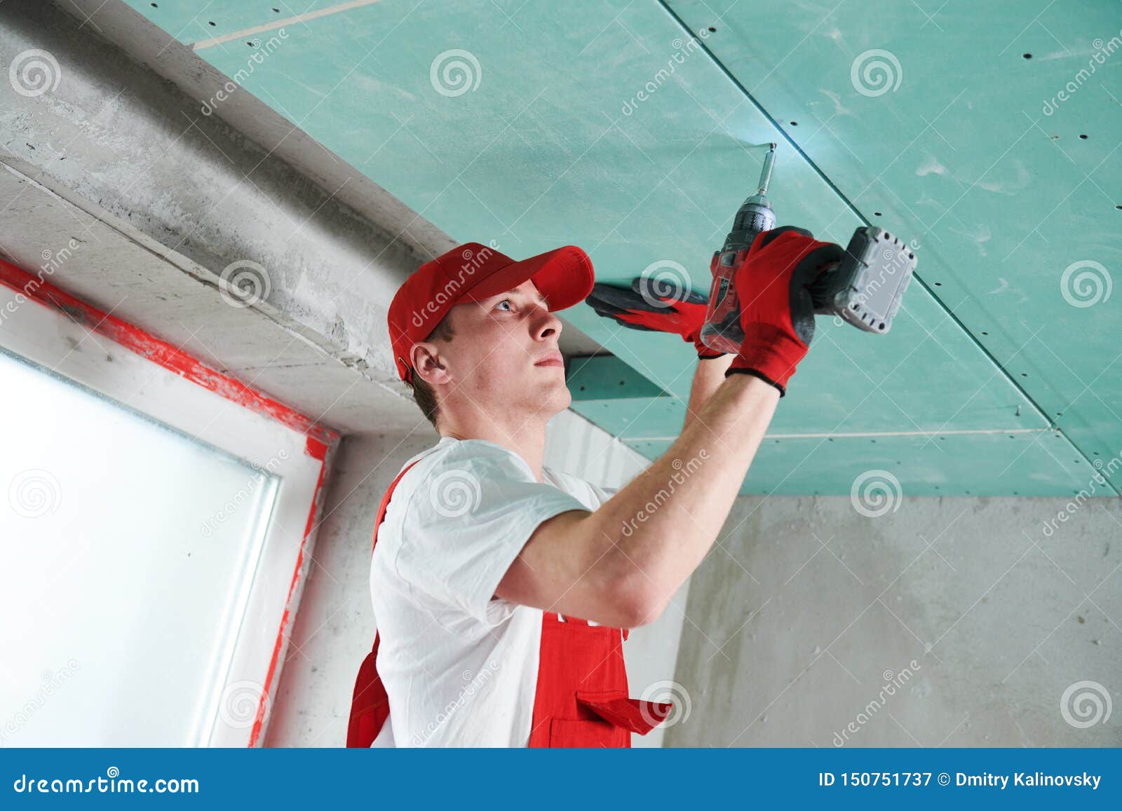 Gypsum Suspended Ceiling Construction Work Stock Image Image Of