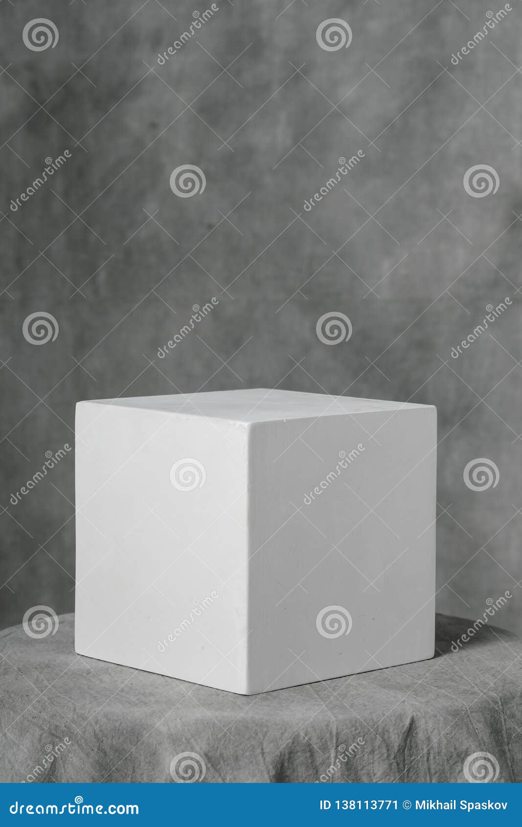 Gypsum White Cube Simple Geometric Shape On A Gray Fabric Art