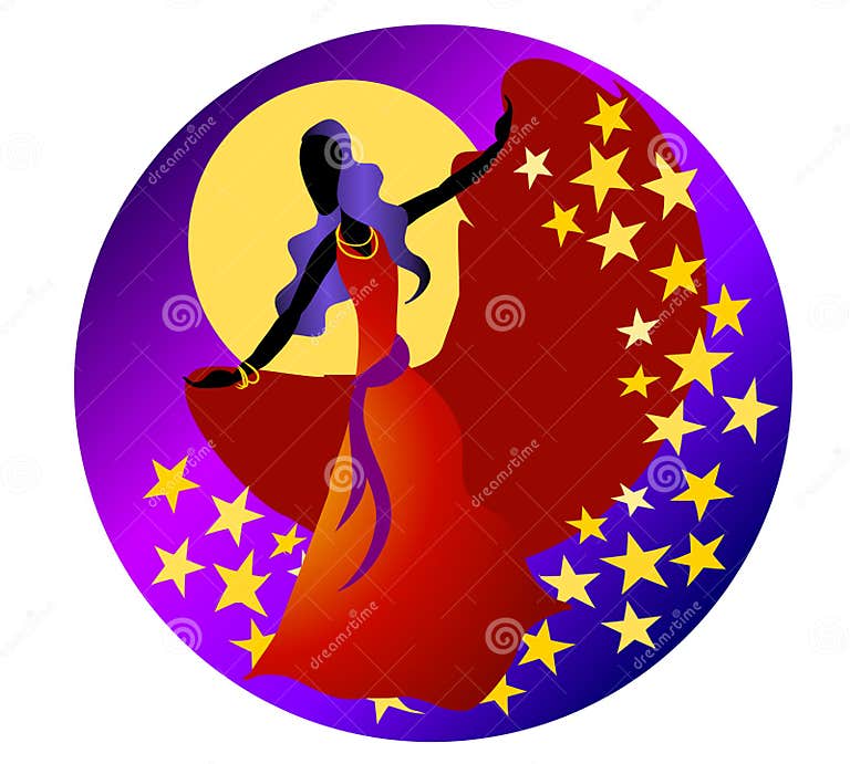 Gypsy Dancing Woman Stars stock illustration. Illustration of flowing ...