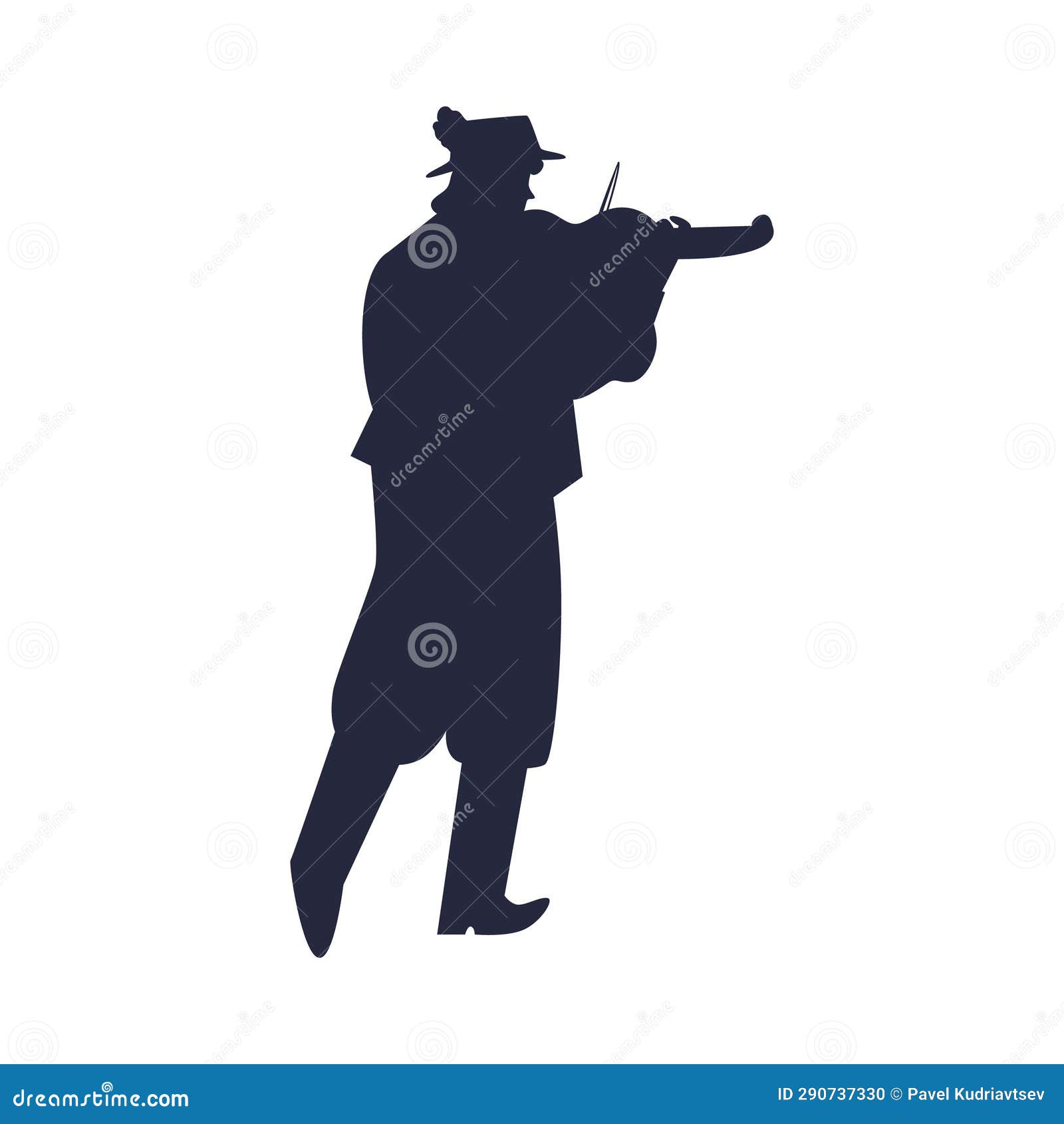 Gypsy Man Black Silhouette Playing Music on Violin Vector Illustration ...