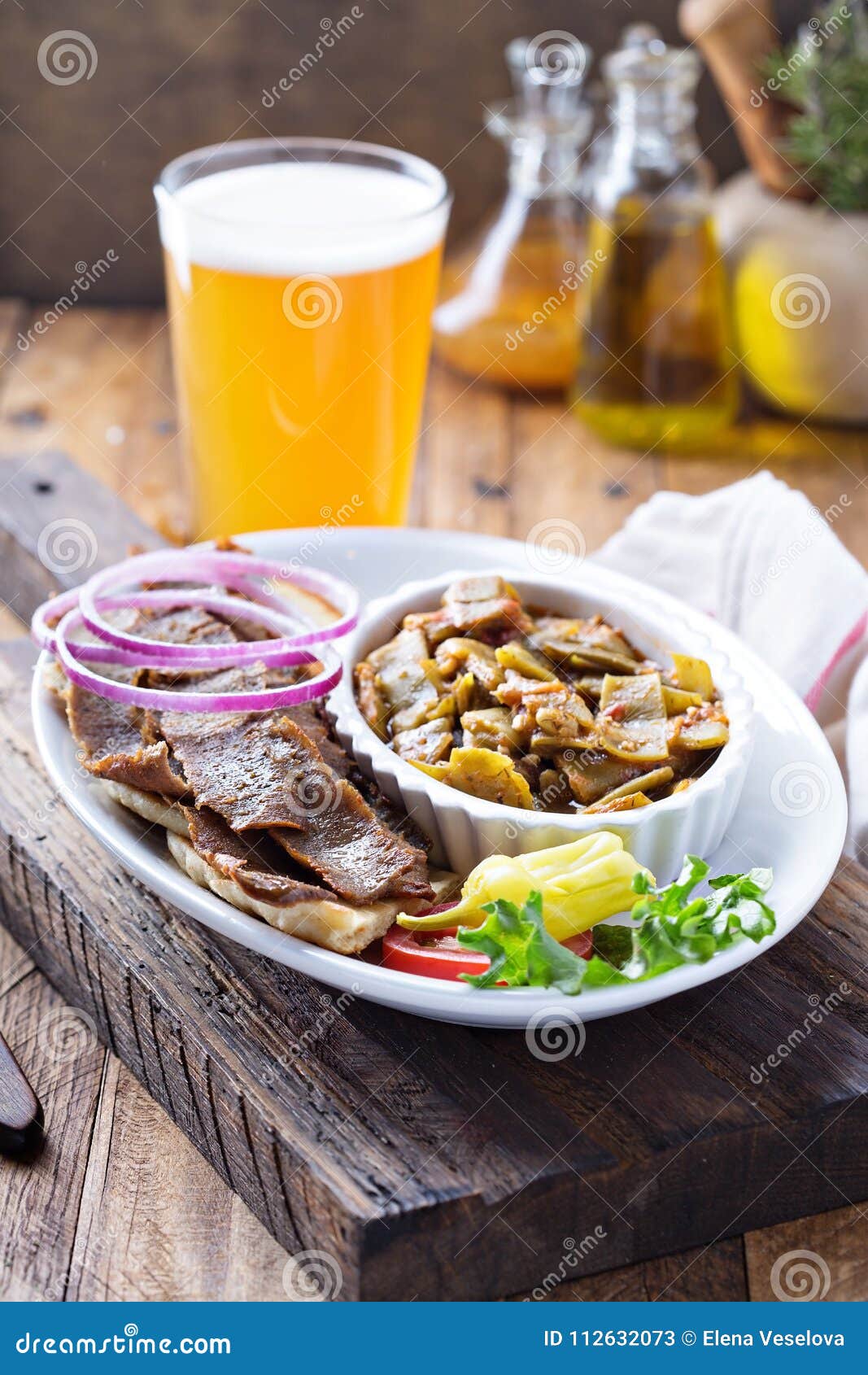Gyro Plate with Meat on a Pita Stock Image Image of bread, pork