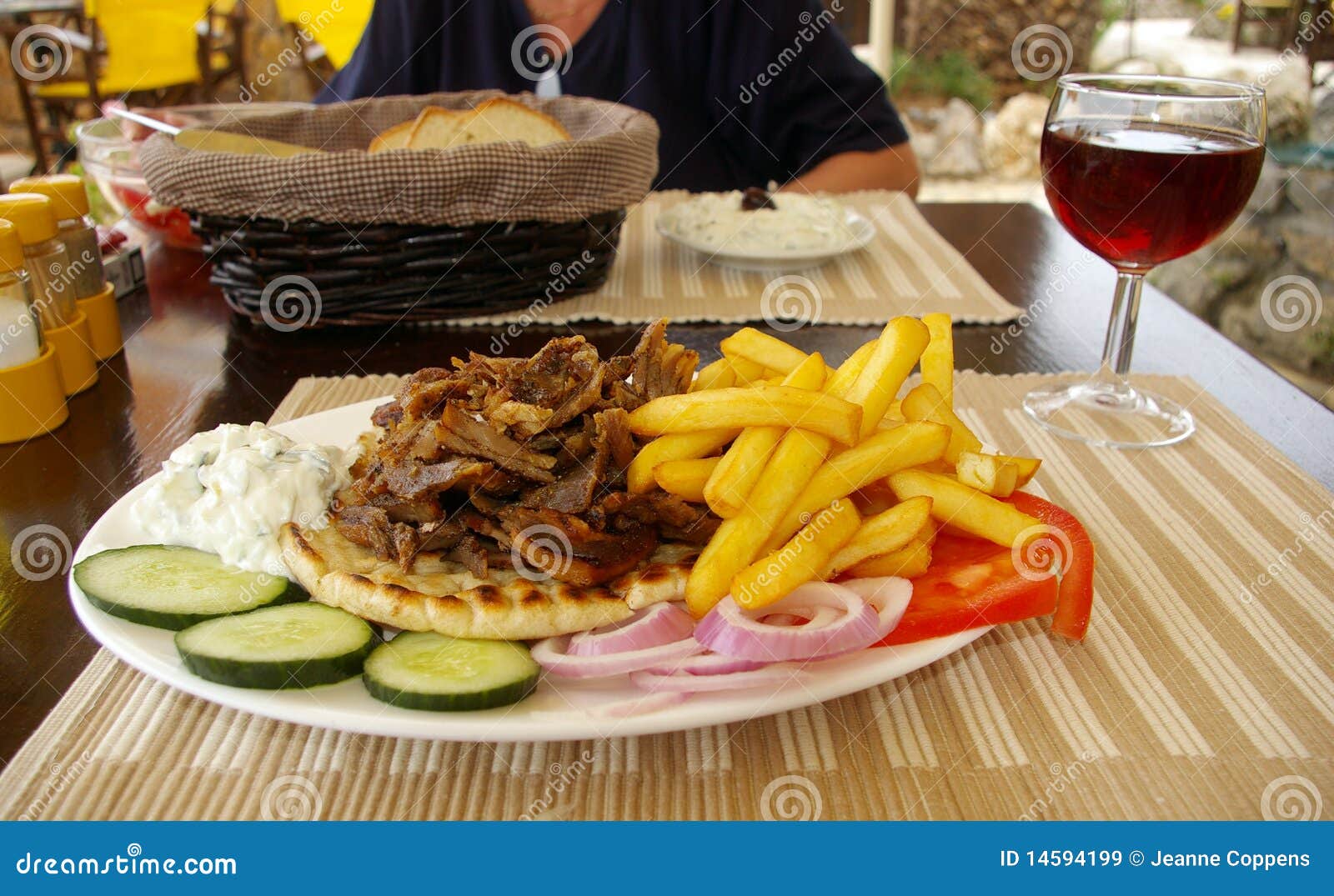 Gyros dinner. stock image. Image of onion, bread, details 14594199
