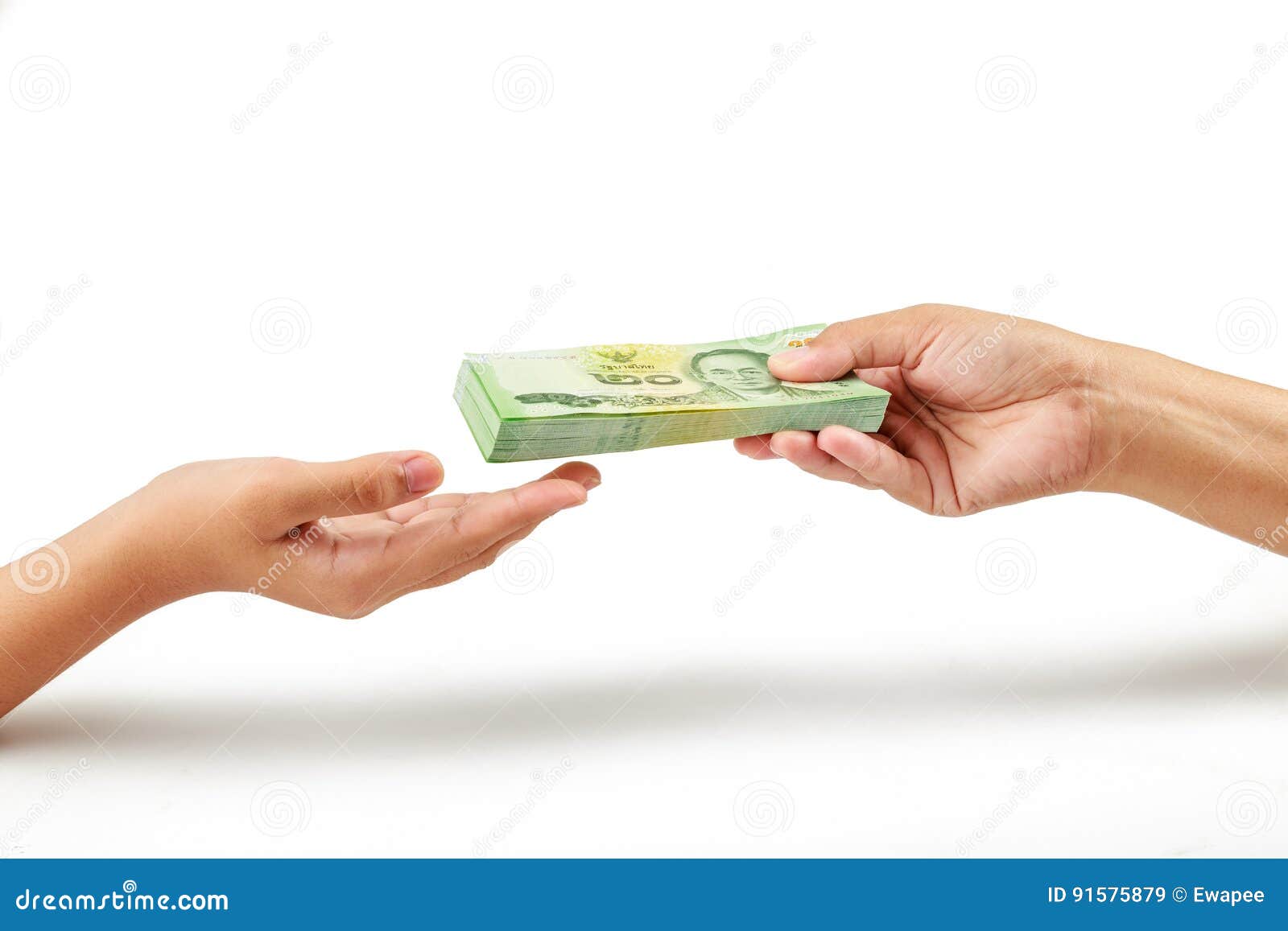 Gierigen Händen verstecken Geld., Stock Bild