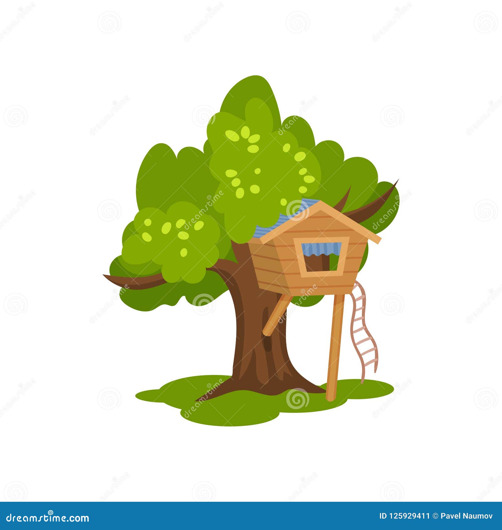 Holzernes Baumhaus Hutte Auf Baum Mit Leiter Fur Kinder Tatigkeit Im Freien Und Erholung Vektor Illustration Auf Einem Weiss Vektor Abbildung Illustration Von Illustration Freien