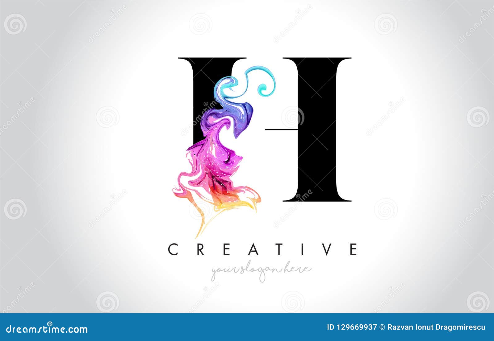 h vibrant creative leter logo  with colorful smoke ink flo