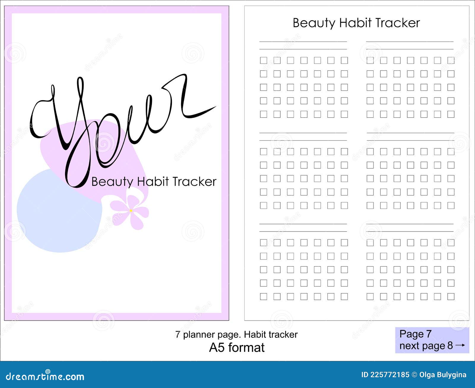 habit tracker. beauty habit tracker template for planner. 7 page