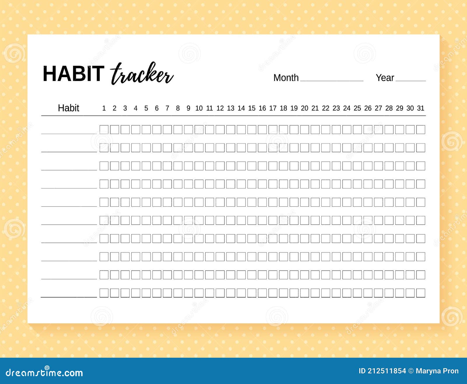 habit tracker template. habit diary layout for month.  