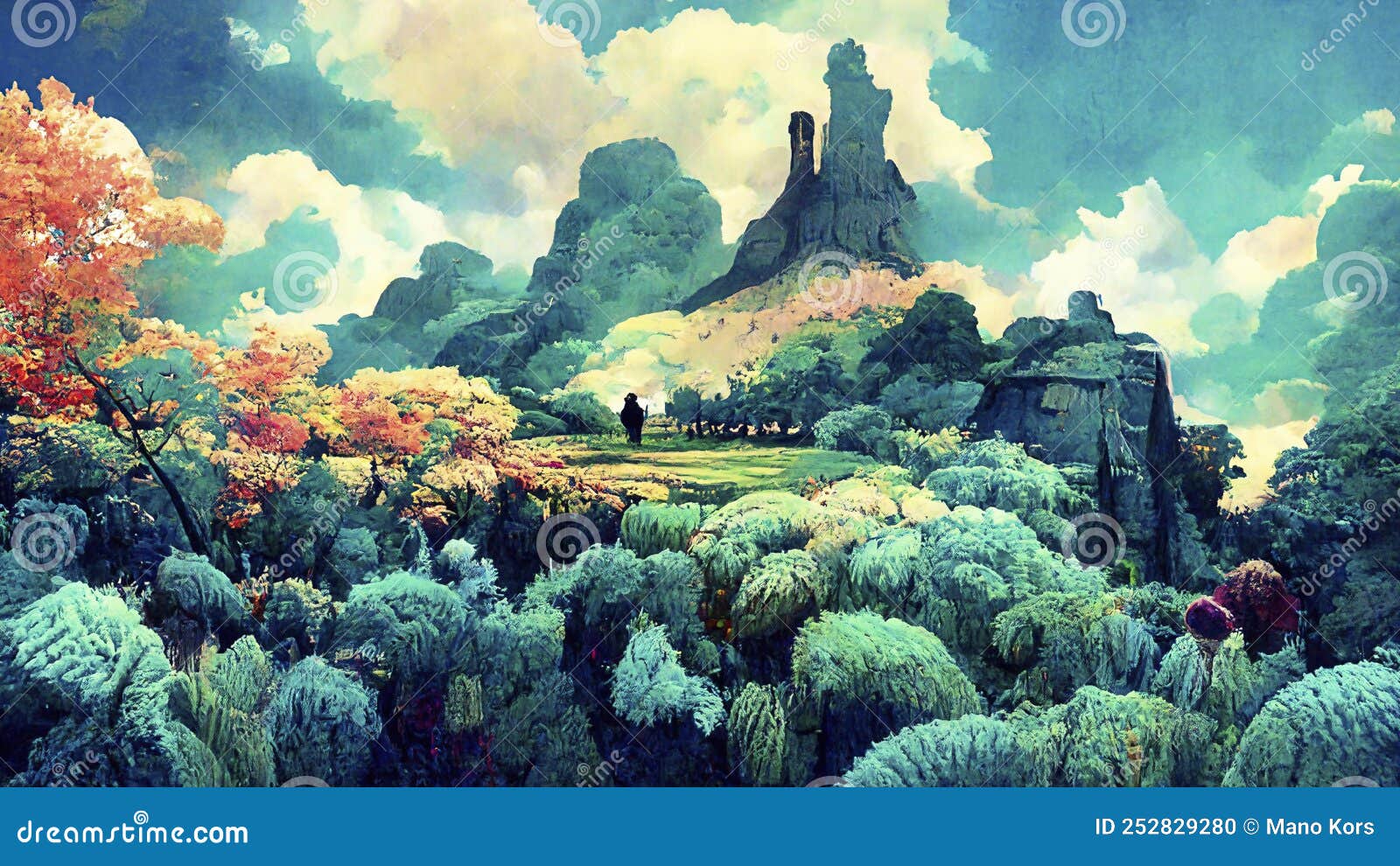 Bela paisagem de floresta de anime, paisagem de fantasia