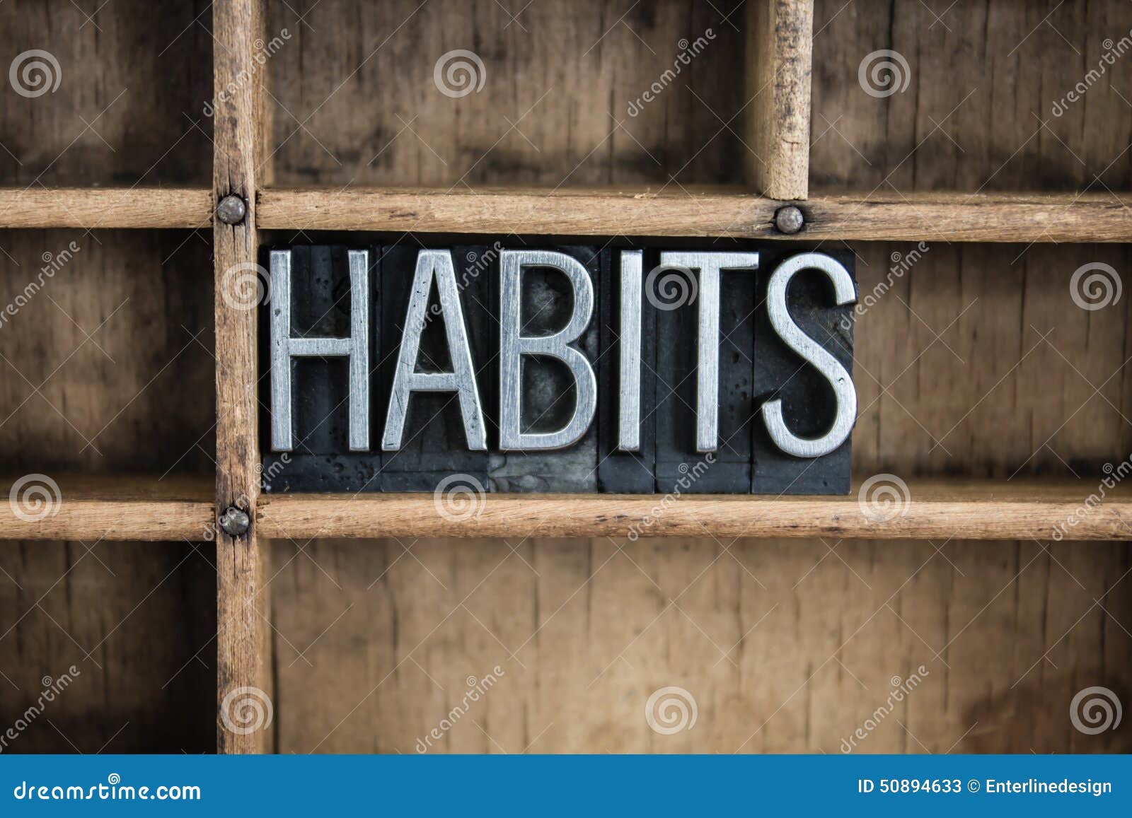 habits concept metal letterpress word in drawer