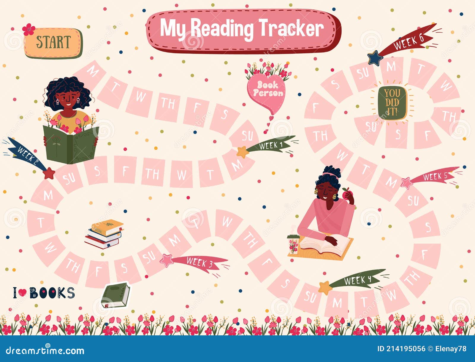 habits tracker for reading books for 7 weeks daily planner for reading books schedule for students stickers with afro stock vector illustration of calendar goal 214195056