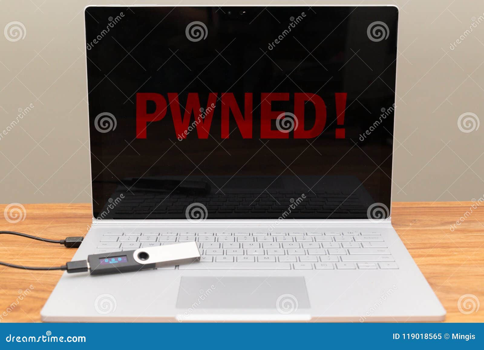 Hacked Laptop & Cryptocurrency Hardware Wallet Stock Image Image of