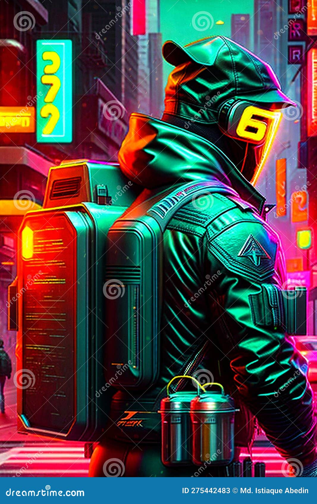 Soldado futurista cyberpunk e homem de ficção científica para
