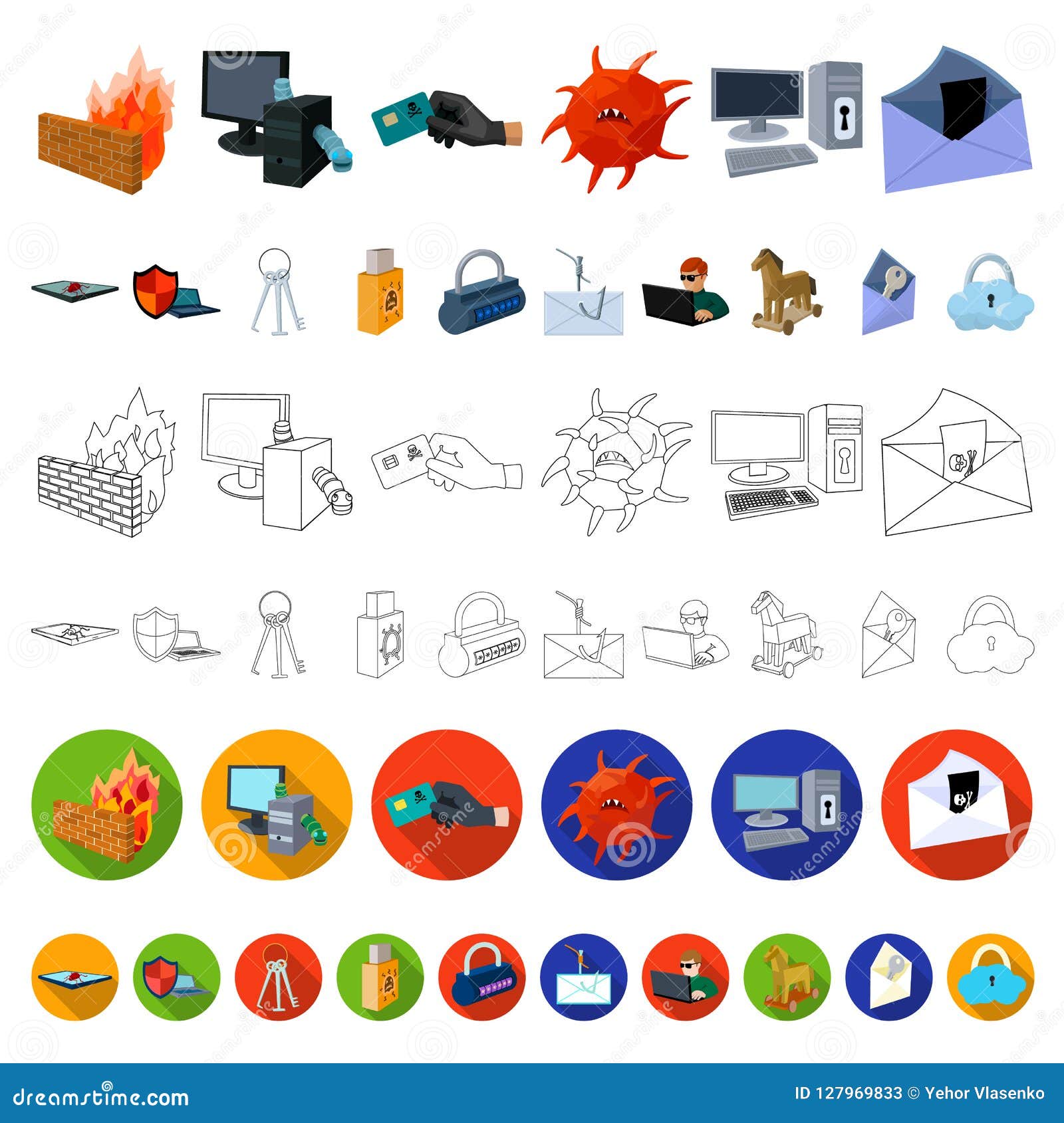 Hacker And Hacking Cartoon Icons In Set Collection For Design. Hacker
