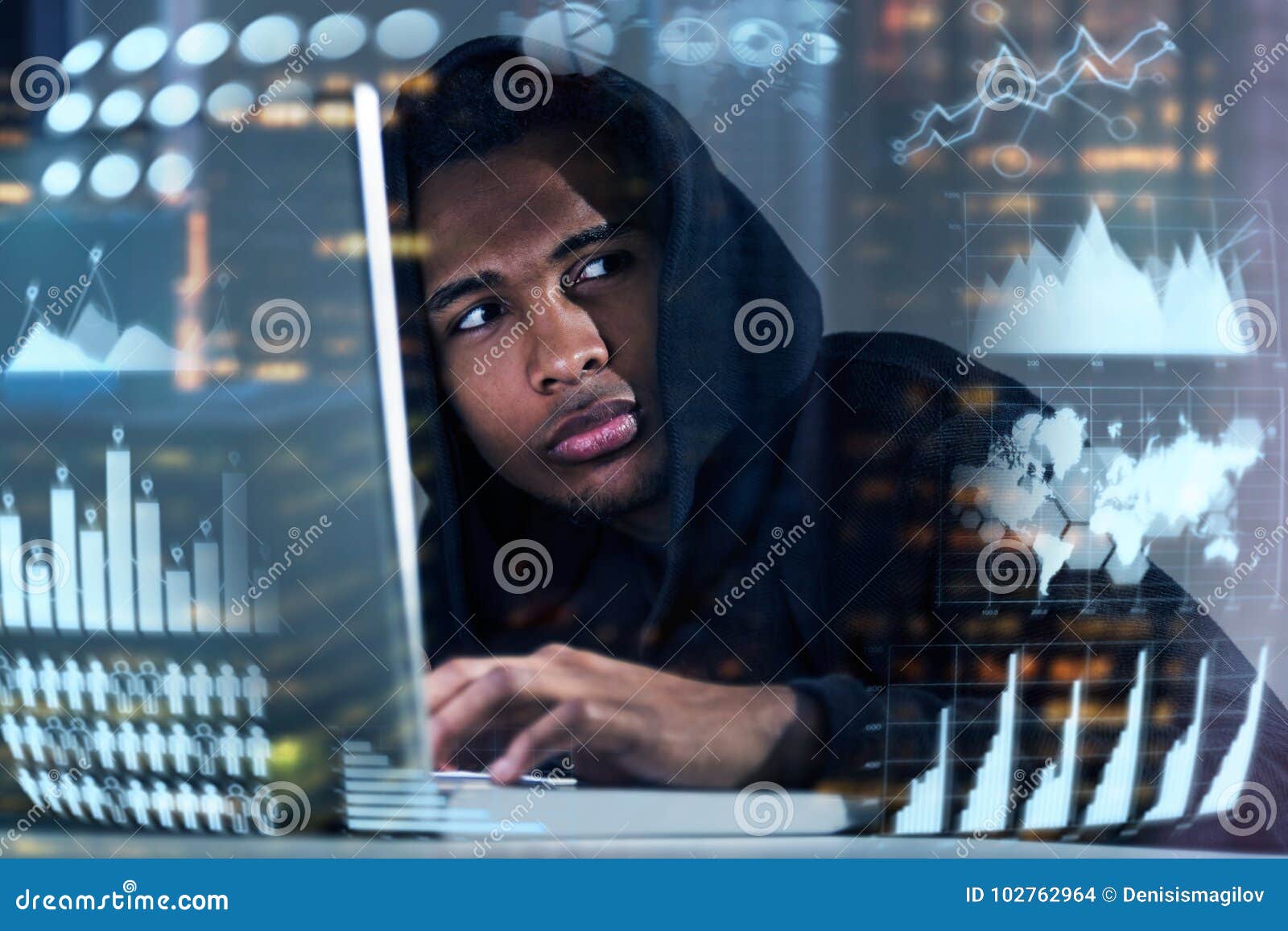 hacker with a laptop, infographics