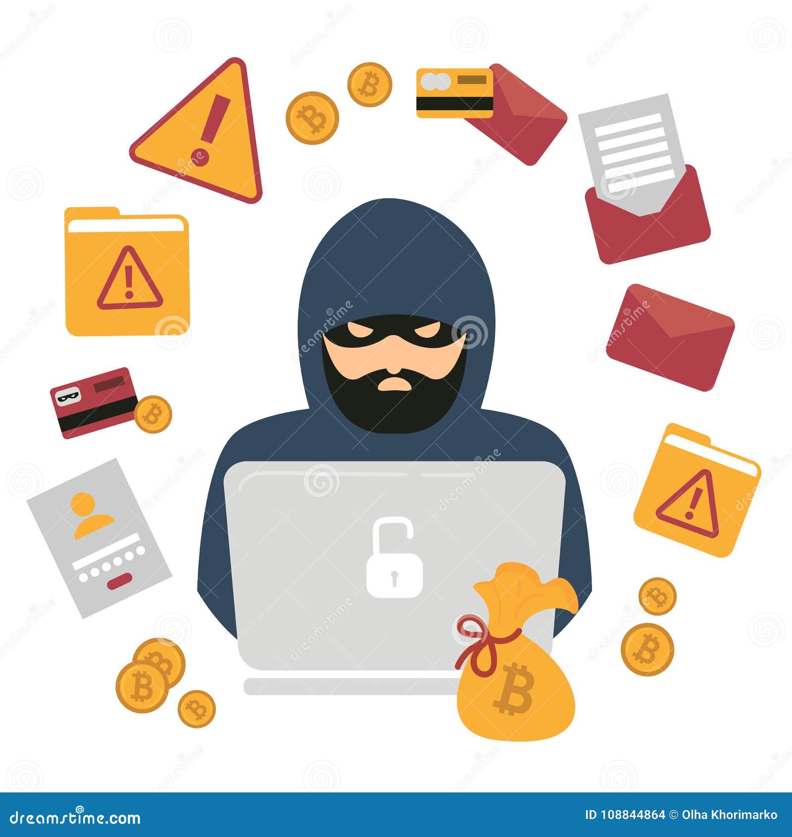Hacker, Laptop Und Bitcoin-Kryptowährungsdiebstahl Stock Abbildung -  Illustration von kalt, warnung: 108844864