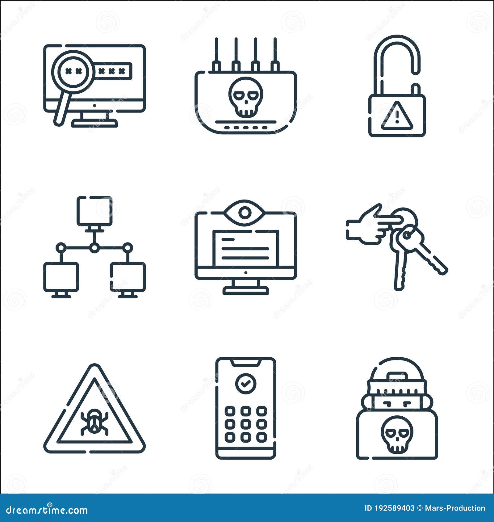 Hacker Line Icons Linear Set Quality Vector Line Set Such As Hacker Pin Code Bug Key Ring Spy Hacker Unlock Modem Stock Vector Illustration Of Antenna Line 192589403