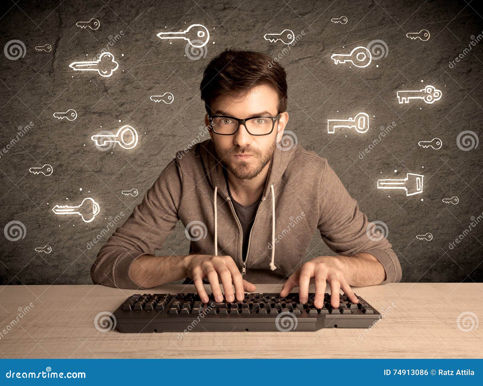 Hacker Nerd Guy with Drawn Password Keys Stock Photo Image of mind
