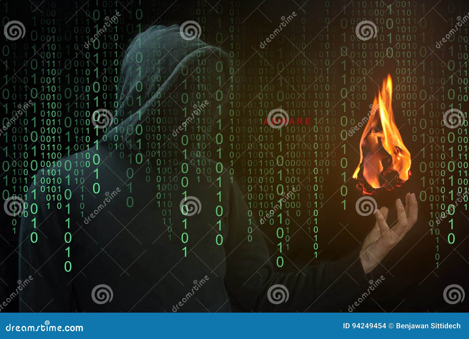 hacker show a fireball on hand, fireball adware concept
